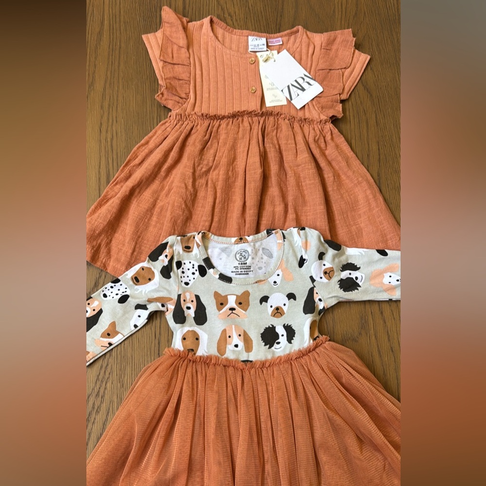 Taylor Joelle Dog Print Dress (18m) and Zara NWT Dress (12-18m) Bundle